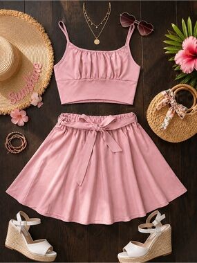 Pink Two-Piece Crop Top & Skirt Set